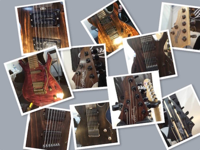 Guitars on show at the Bare Knuckle stand The Guitar Show 2016
