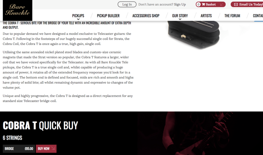 cobra t quick buy bare knuckle pickup builder