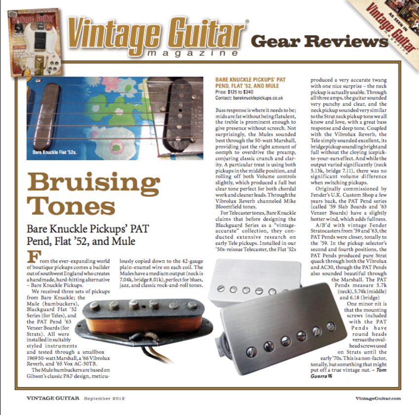 Vintage Guitar Bare Knuckle '63 Veneer Board Set Review